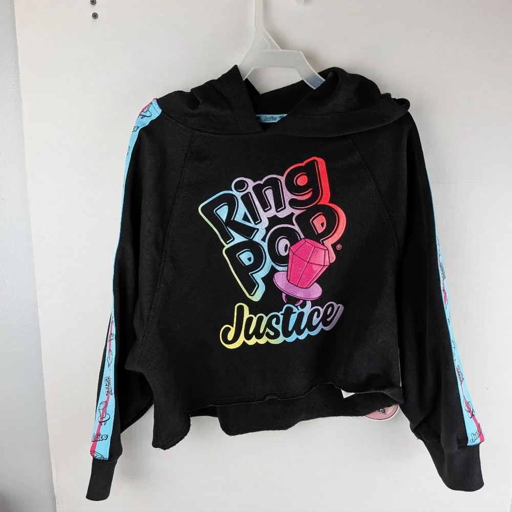 Justice‎ Black Hoodie with Colorful Ring Pop Design